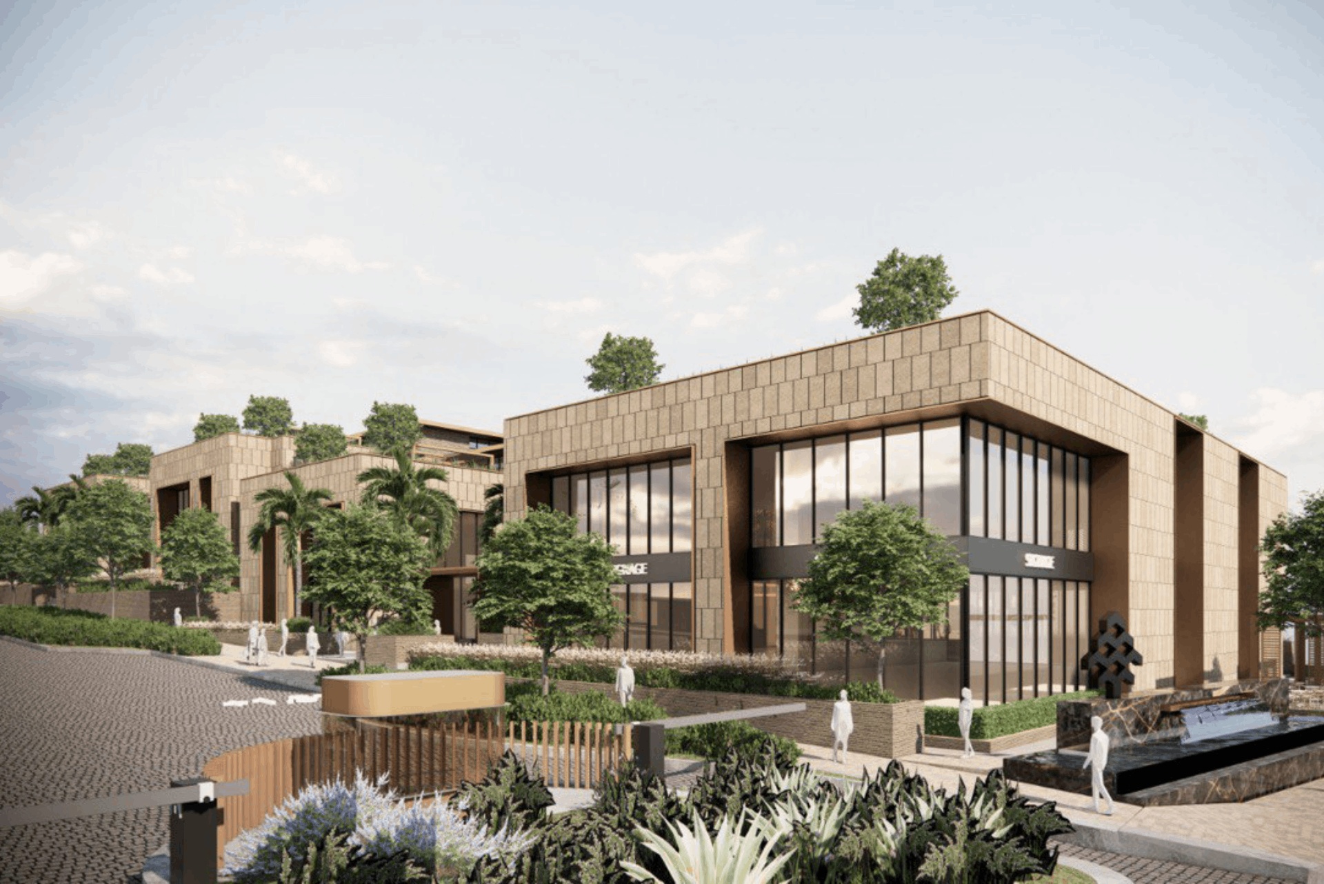 Ground level retail and commercial podium area